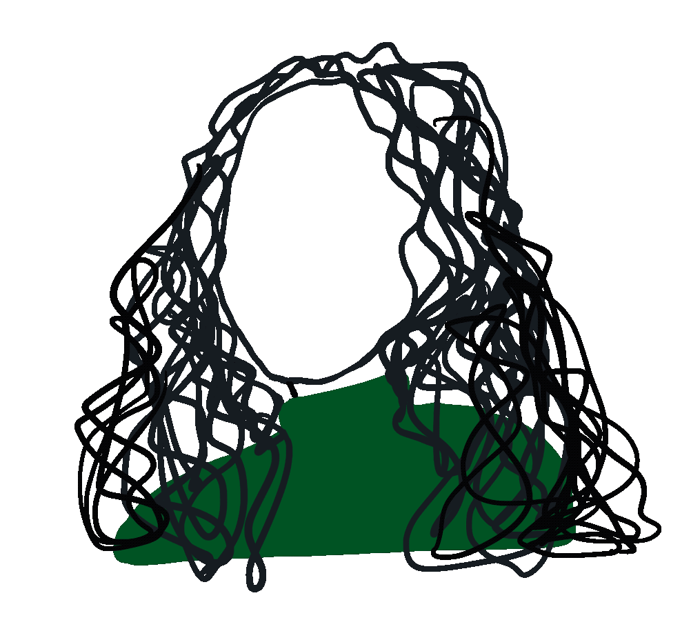 an animated drawing of myself with my unruly curly hair